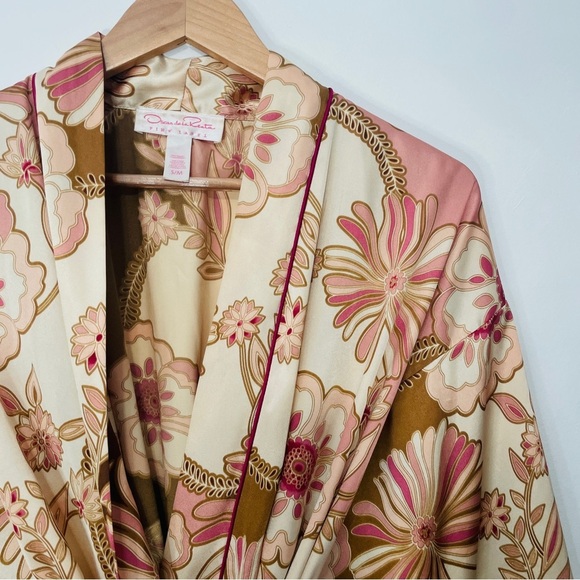 Vintage Brown Satin Floral Print 70s Belted Kimono - Picture 3 of 6